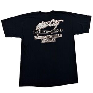 VTG Harley Davidson Shirt Mens XL Black‎ Motor City Farmington Hills MI Flames